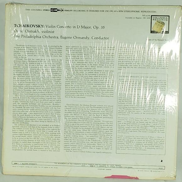Tchaikovsky Violin Concerto Oistrakh Ormandy Philadelphia Columbia MS 6049 LP - Picture 2 of 3